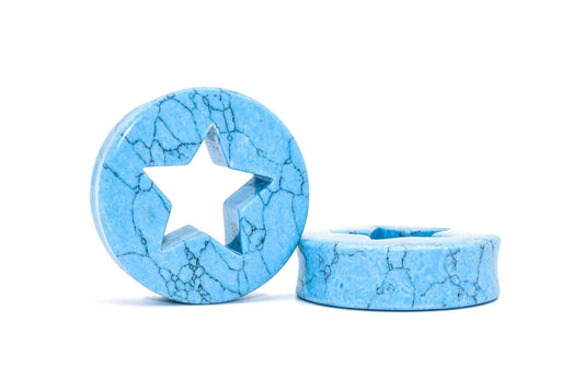 Turquoise Star Stone Plugs (1/2 inch - 2 inch)