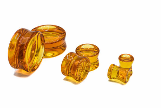Honey Double Flare Concave Glass Plugs (2 gauge - 1 inch)