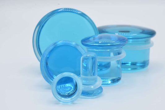 Aqua Single Flare Glass Plugs (8 gauge - 1 inch)