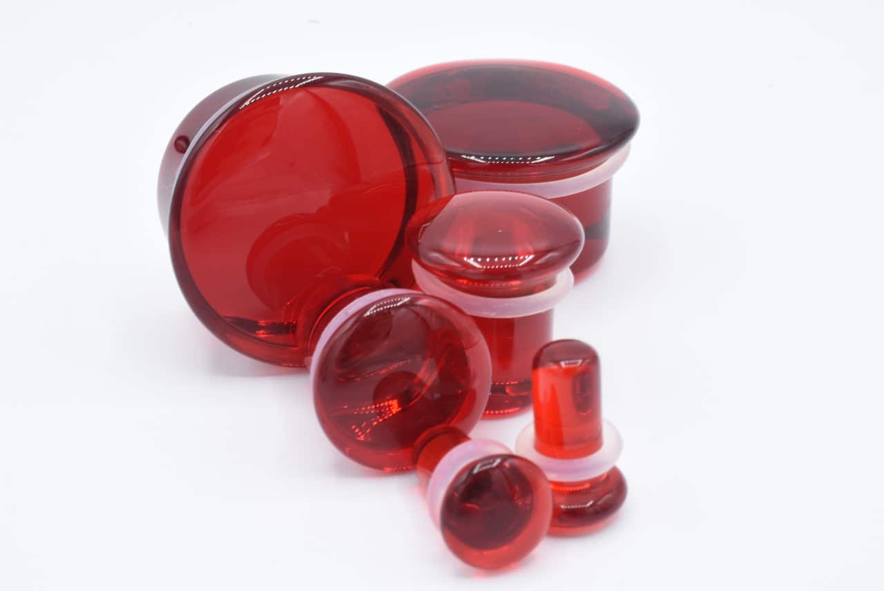 Red Single Flare Glass Plugs (8 gauge - 1 inch)