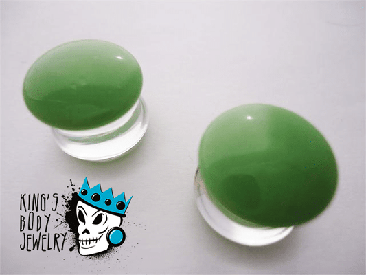 Gorilla Glass Olive Color Front Double Flare Plugs (8 g - 1 inch)