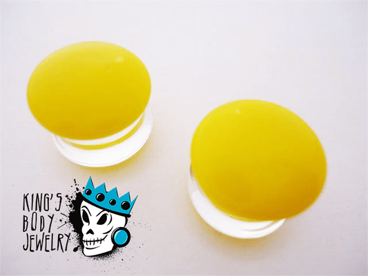 Gorilla Glass Yellow Color Front Double Flare Plugs (8 g - 1 inch)