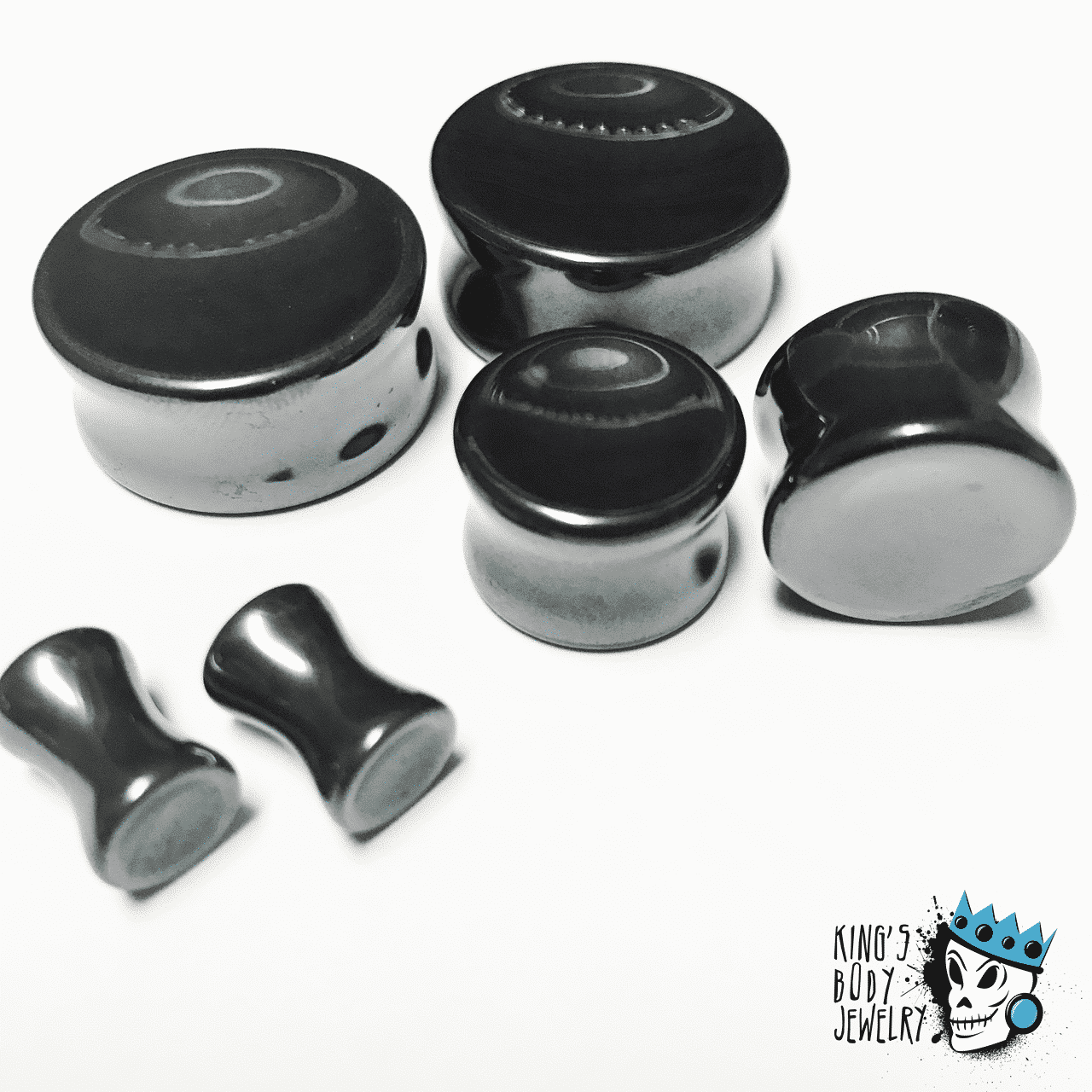 Hematite Concave Stone Plugs (2 gauge - 1 inch)