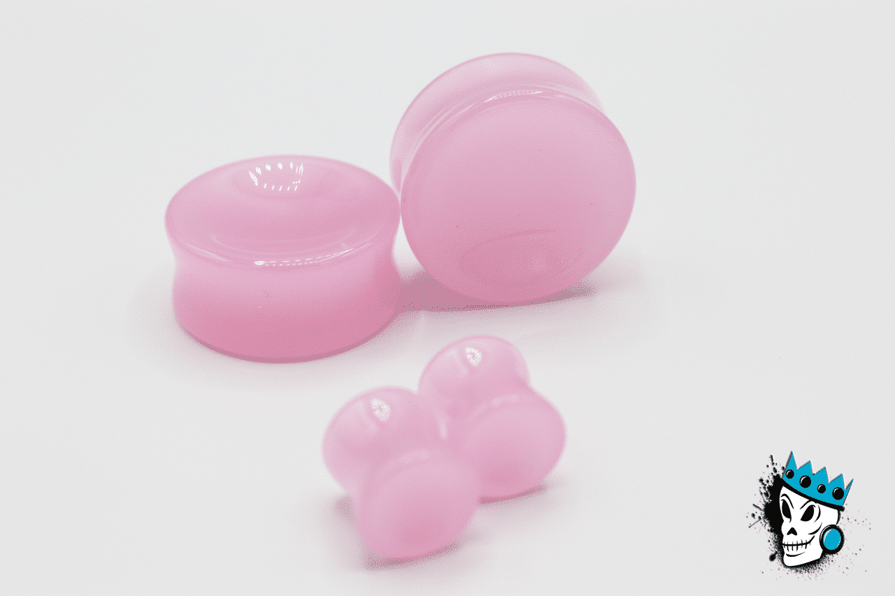 Pink Double Flare Concave Glass Plugs (2 gauge - 1 inch)
