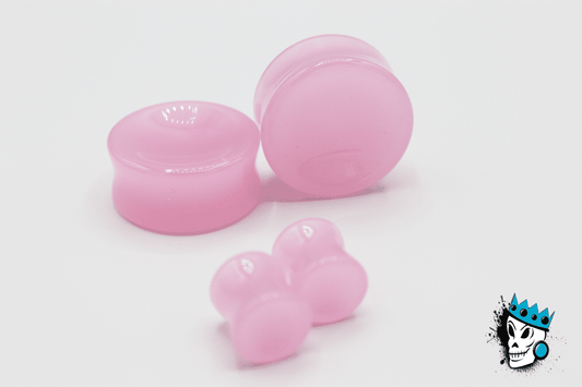 Pink Double Flare Concave Glass Plugs (2 gauge - 1 inch)