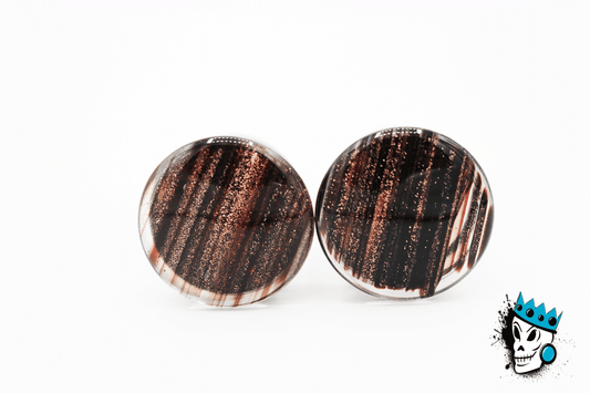 Black Glitter Single Flare Glass Plugs (8 gauge - 1 inch)