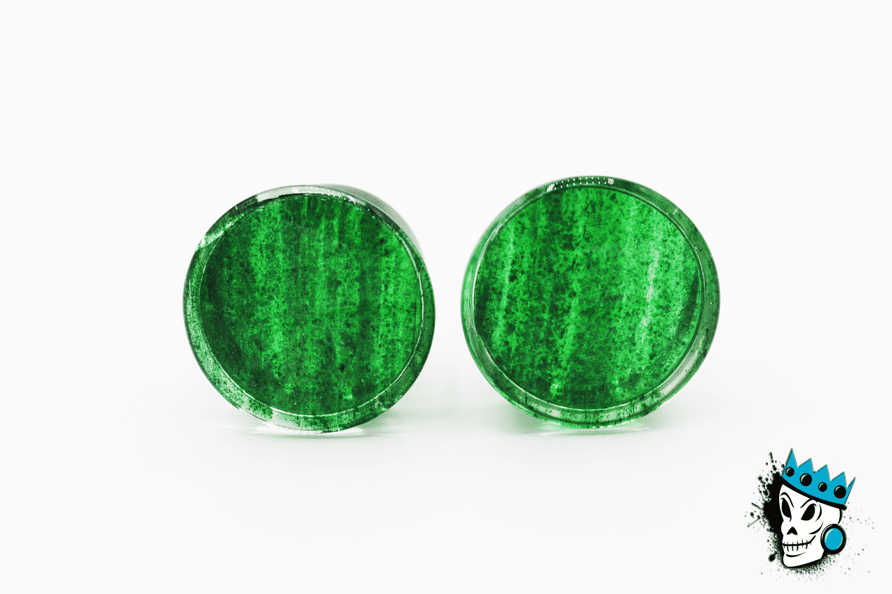 Green Glitter Single Flare Glass Plugs (6 gauge - 1 inch)