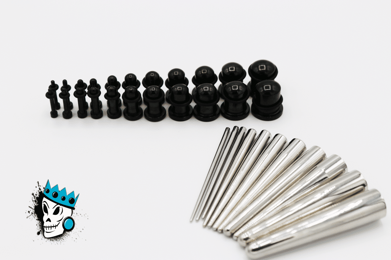Black Single Flare Plugs & Concave Tapers  Full Kit (14 gauge - 00 gauge)