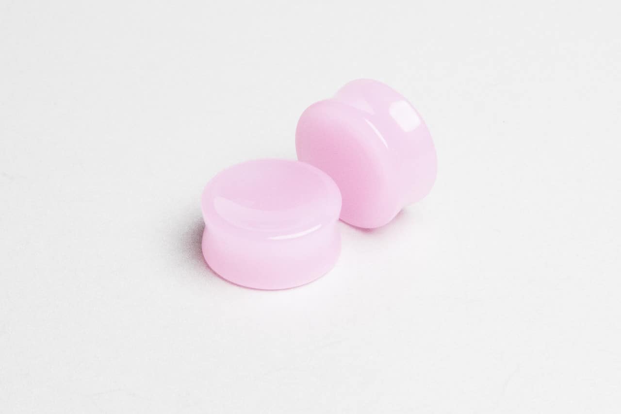 Pink Double Flare Concave Glass Plugs (2 gauge - 1 inch)