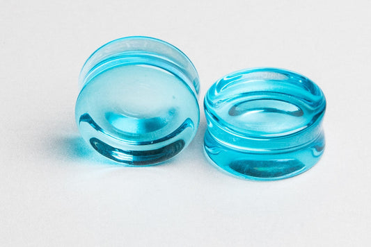 Aqua Double Flare Concave Glass Plugs (2 gauge - 1 inch)