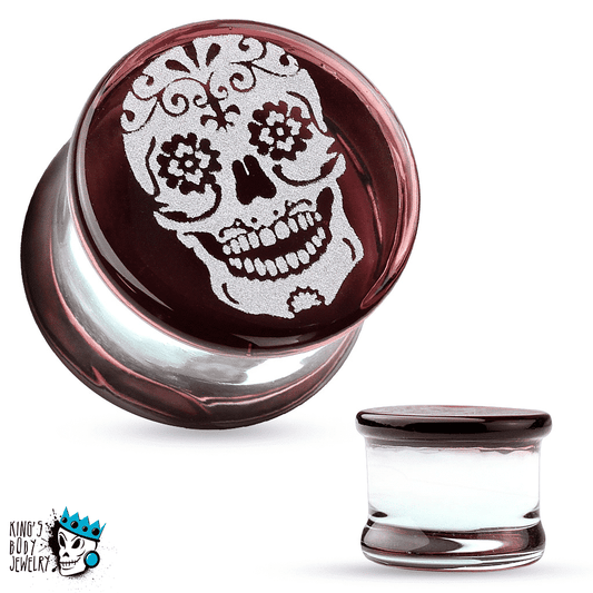 Sugar Skull Glass Plugs (2 gauge - 5/8 inch)