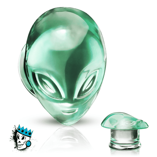 Green Alien Glass Plugs (2 gauge - 1 inch)