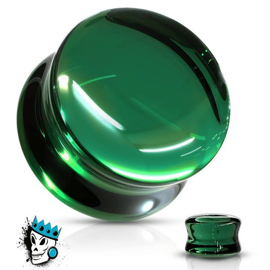 Green Double Flare Convex Glass Plugs (2 gauge - 5/8 inch)