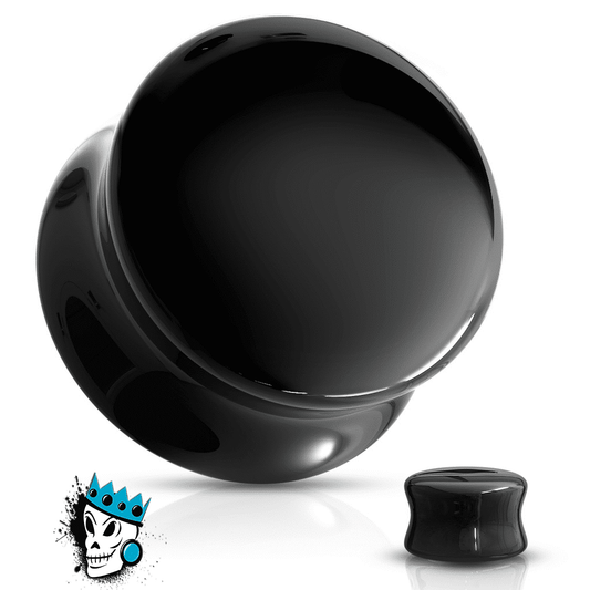 Black Double Flare Convex Glass Plugs (2 gauge - 5/8 inch)