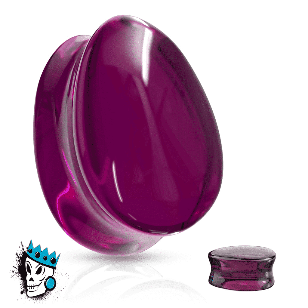 Purple Tear Drop Double Flare Glass Plugs (0 gauge - 3/4 inch)