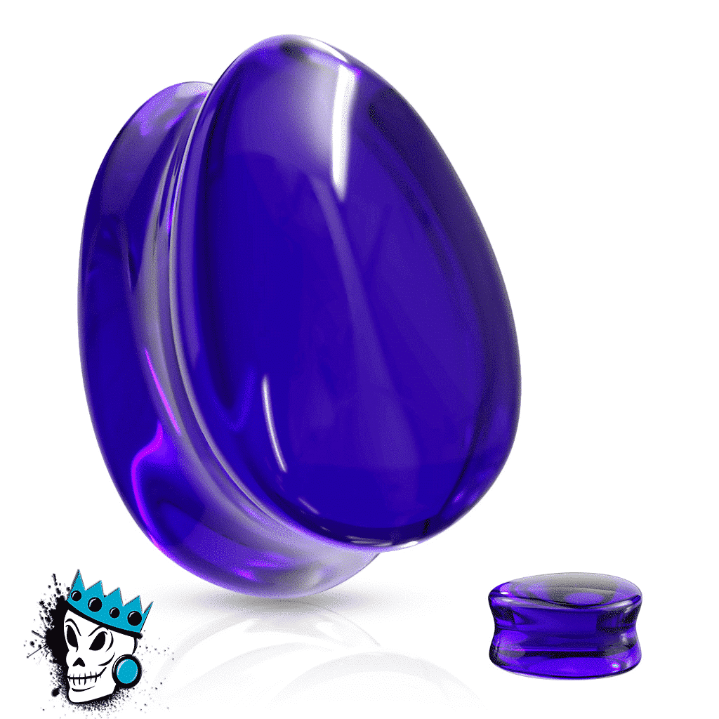 Blue Tear Drop Double Flare Glass Plugs (0 gauge - 3/4 inch)