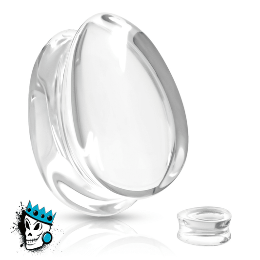 Clear Tear Drop Double Flare Glass Plugs (2 gauge - 3/4 inch)