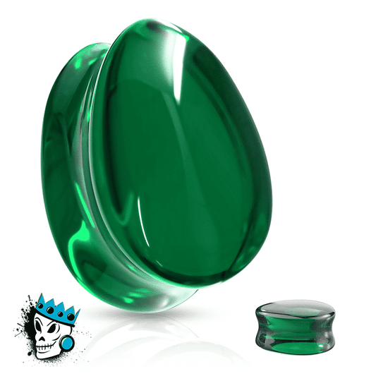 Green Tear Drop Double Flare Glass Plugs (0 gauge - 3/4 inch)