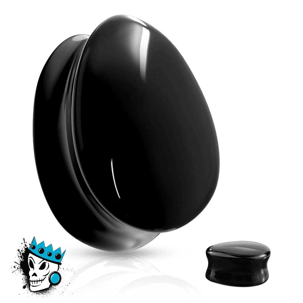 Black Tear Drop Double Flare Glass Plugs (0 gauge - 3/4 inch)