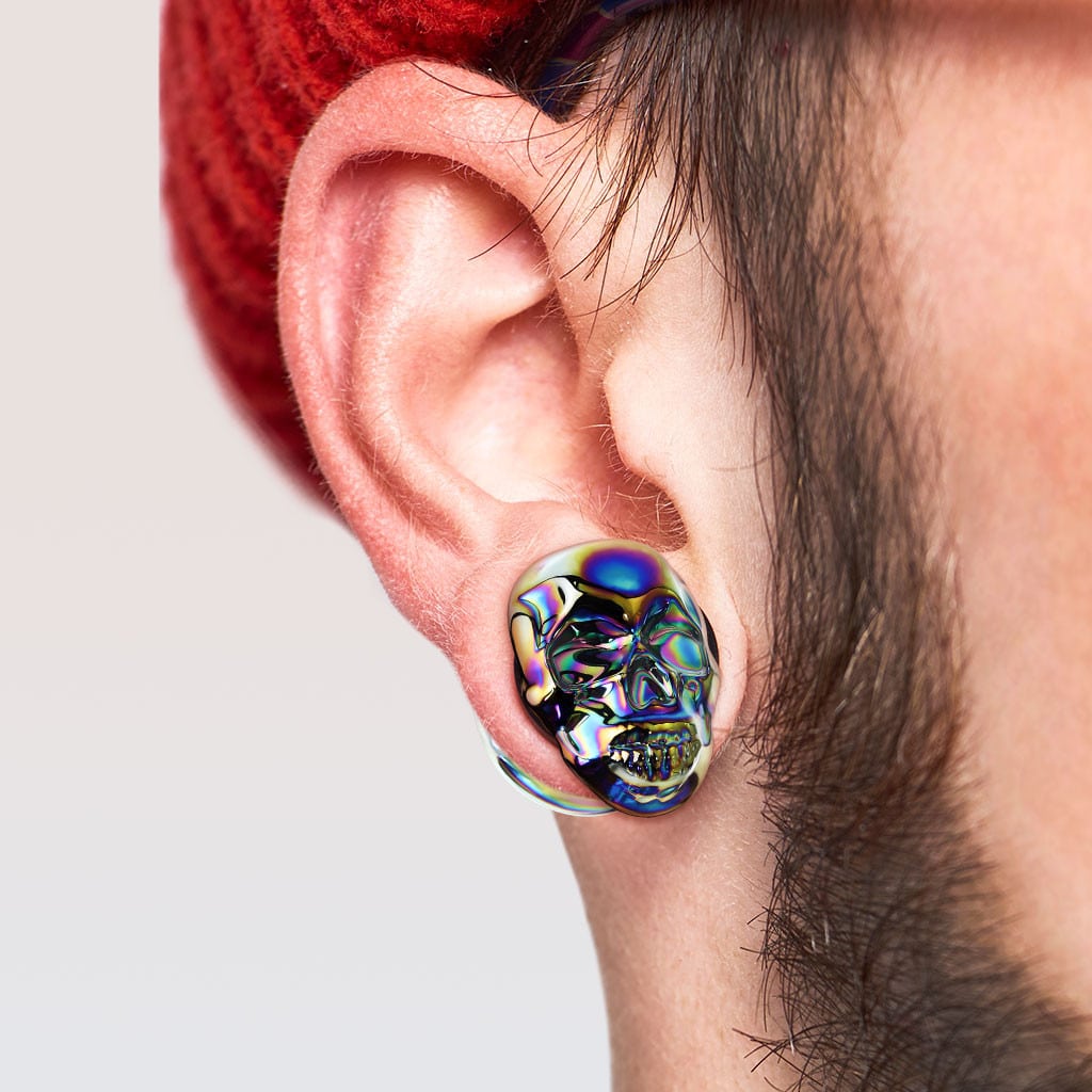 Oil Slick Skull Glass Plugs (2 gauge - 5/8 inch)