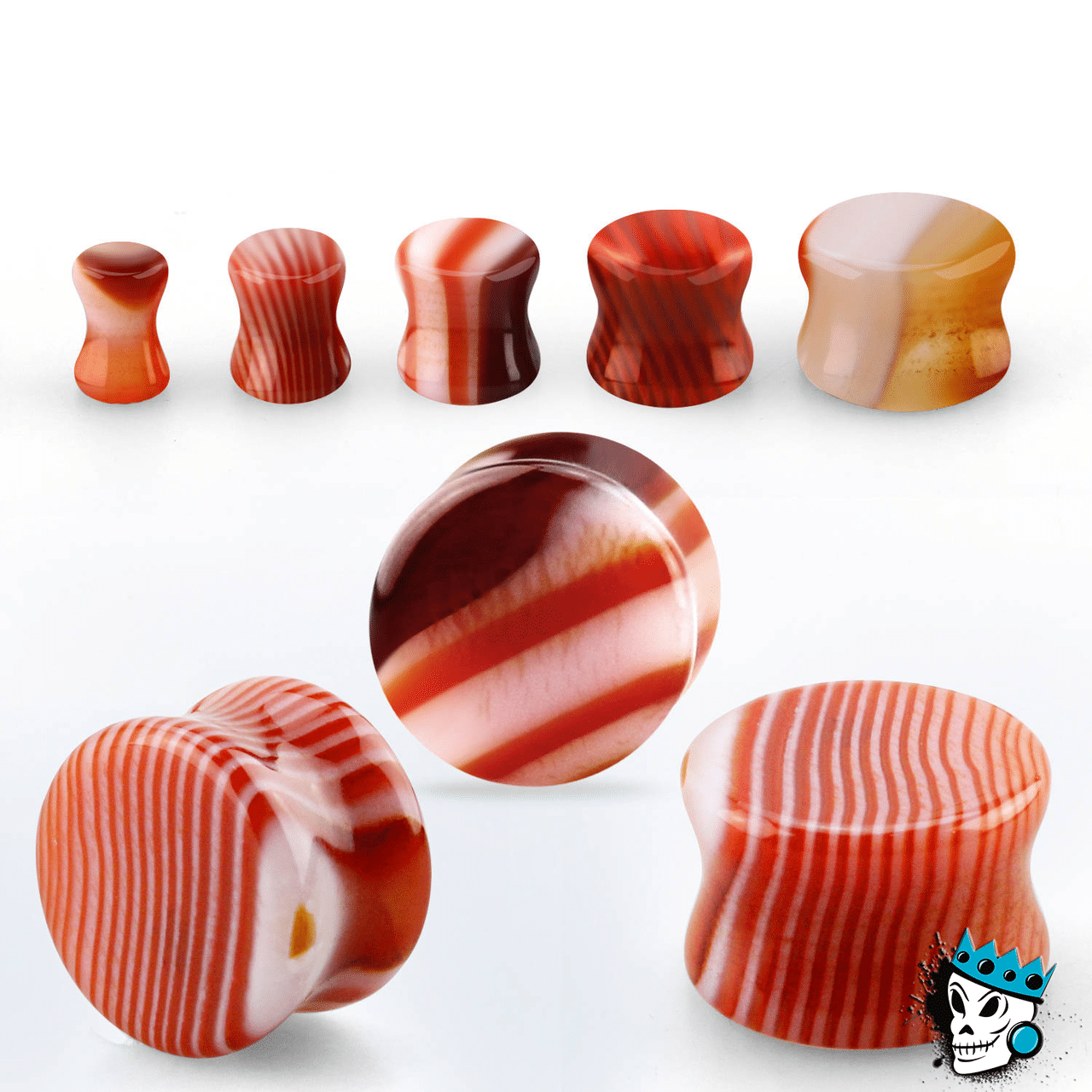 Red Agate Double Flare Stone Plugs (6 gauge - 13/16 inch)