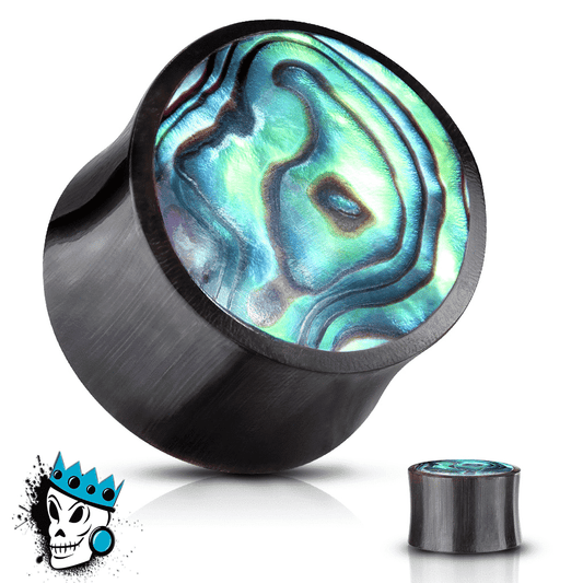 Buffalo Horn with Abalone Inlaid Plugs (4 gauge - 1 inch)