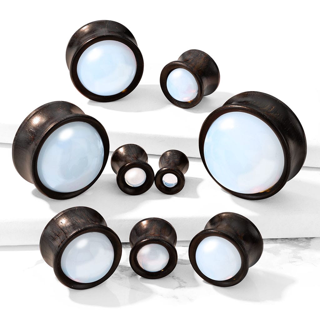 Ebony Wood with Opalite Inlay Plugs (2 gauge - 1 inch)