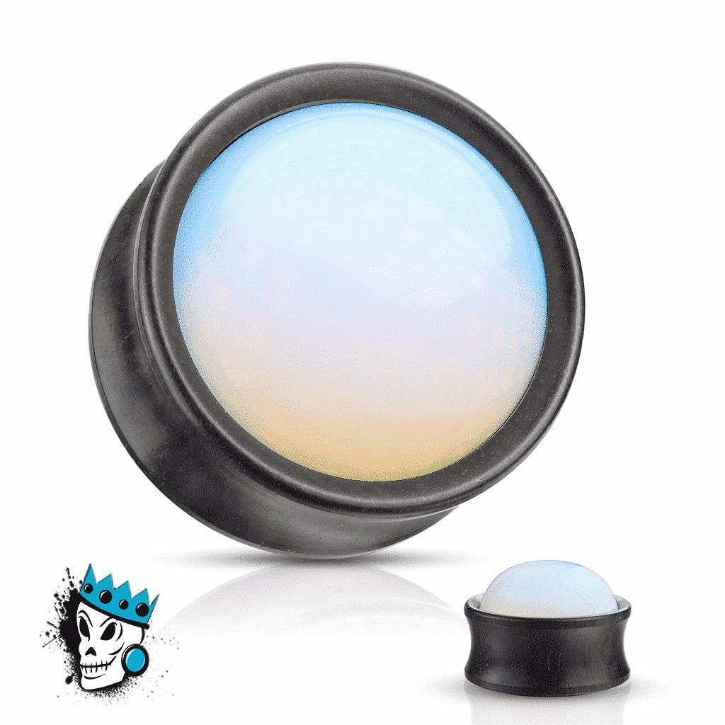 Ebony Wood with Opalite Inlay Plugs (2 gauge - 1 inch)