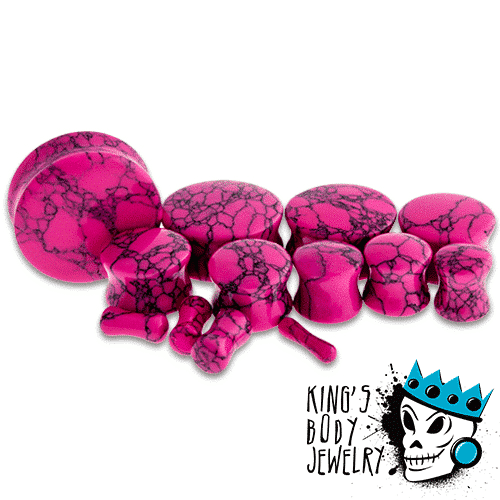 Pink Howlite Double Flare Stone Plugs (8 gauge - 1 7/8 inch)