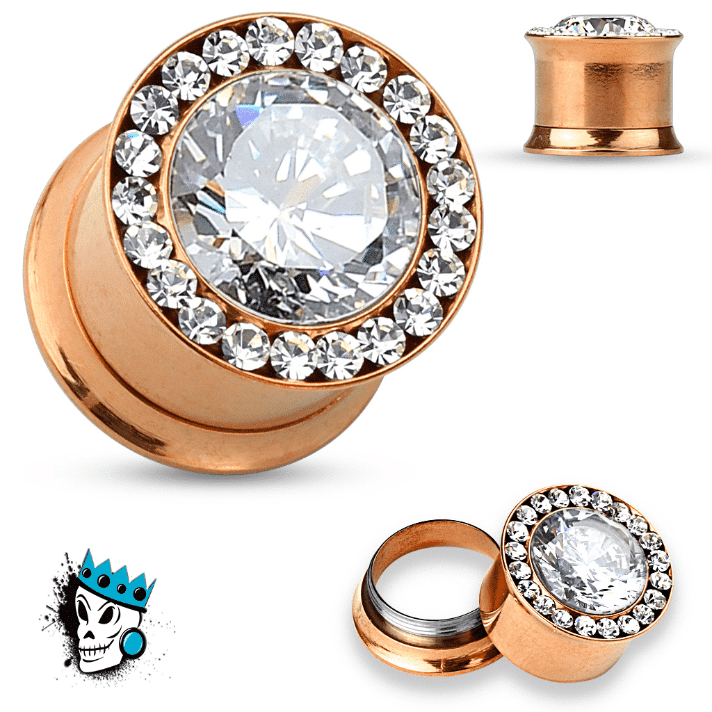 Bling Plug Rose Gold Internally Threaded Ultimate Bling Plugs (2 gauge - 12 mm ...