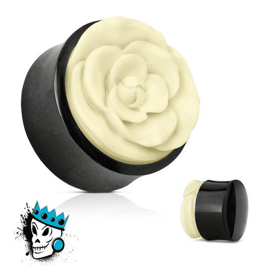 Buffalo Horn with Inlaid Bone Rose Plugs (12 mm- 1 inch)