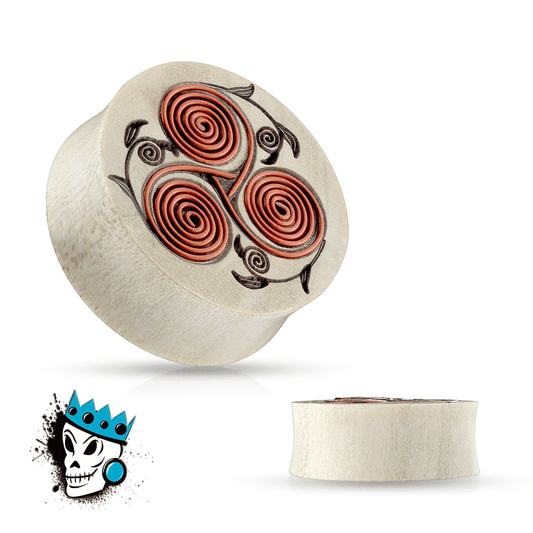 Crocodile Wood with Floral Copper Wire Coil Inlay Plugs (00 gauge - 1 inch)