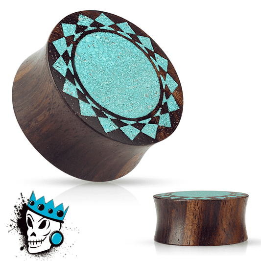 Sono Wood with Inlayed Turquoise Sunburst Plugs (00 gauge - 1 inch)