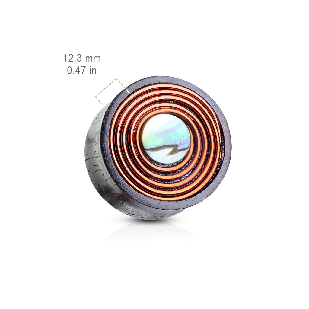 Sono Wood with Mother of Pearl and Copper Wire Coil Inlay Plugs (00 gauge - 1 inch)