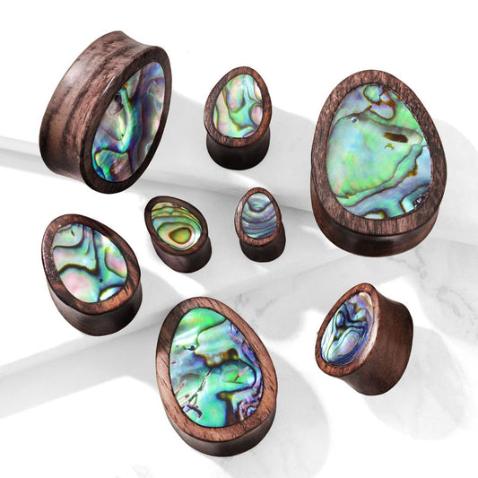 Sono Wood Oval Plugs with an Abalone Shell Inlay (0 g - 1 inch)