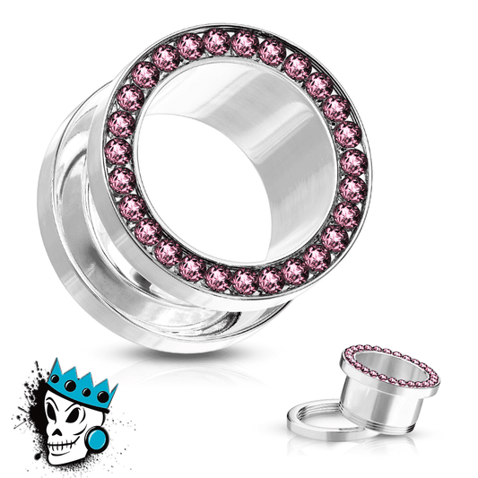 Pink Super Bling Flesh Tunnels (8 gauge - 1 inch)