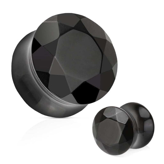 Black Agate Facet Cut Stone Plugs (2 g-5/8 inch)
