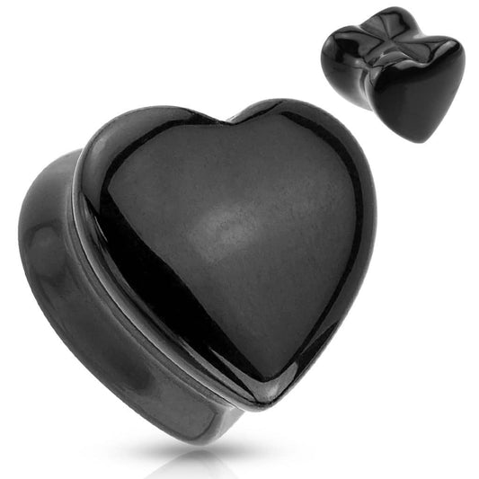 Heart Shaped Onyx  Stone Plugs (0 g - 5/8  inch)