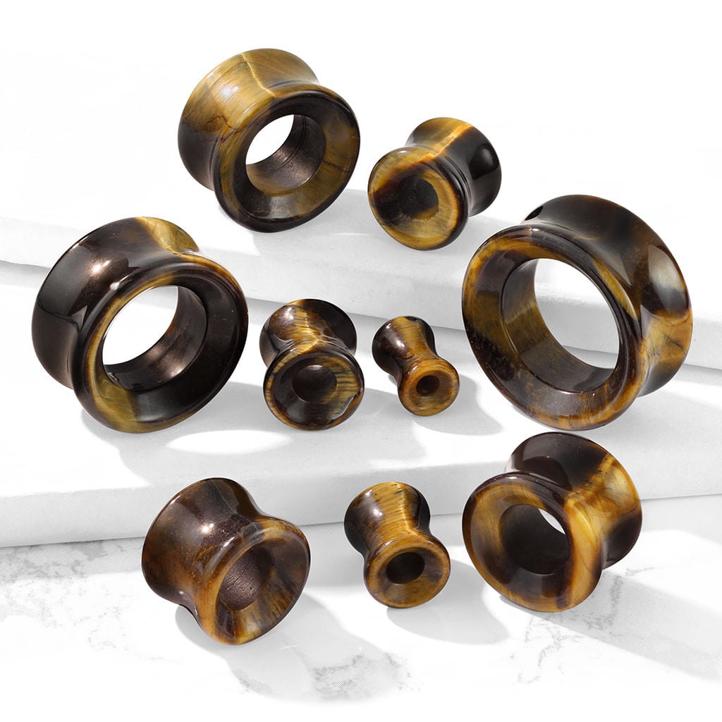 Tiger's Eye Stone Concave Tunnels (2 gauge - 1 inch)
