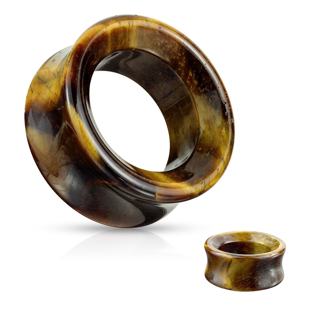 Tiger's Eye Stone Concave Tunnels (2 gauge - 1 inch)