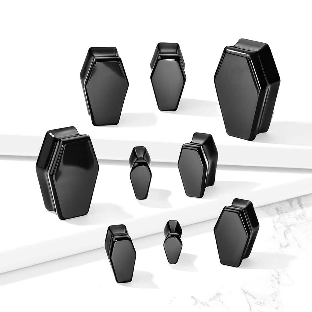 Coffin Black Obsidian Double Flare Stone Plugs (2 gauge - 1 inch)
