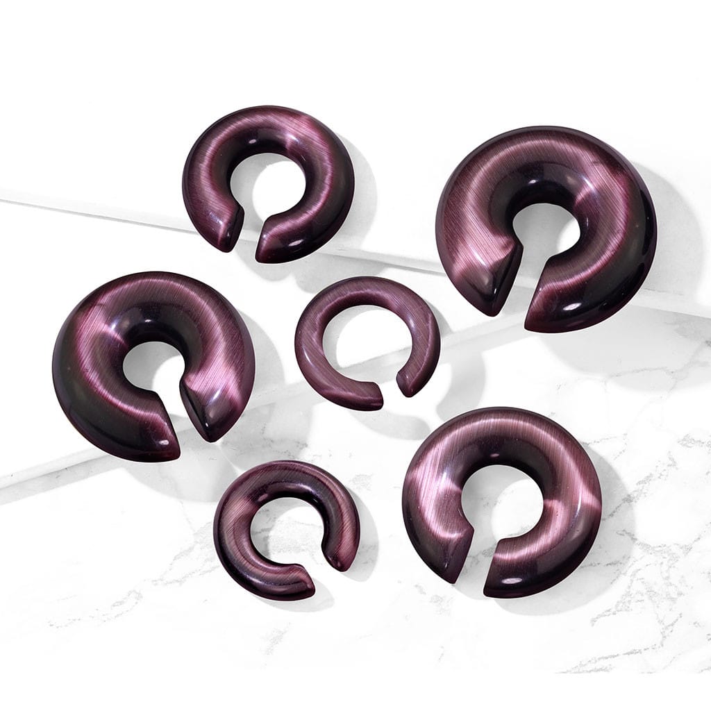 Purple Cat Eye Stone Hoops (2 g - 5/8 inch)