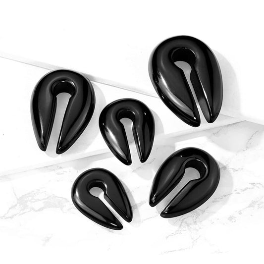 Black Agate Stone Keyhole Weights (0g - 5/8 inch)