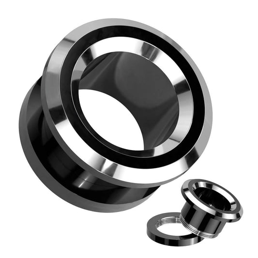 Black and Silver 2-Tone Flesh Tunnel  (0 gauge - 1 inch)