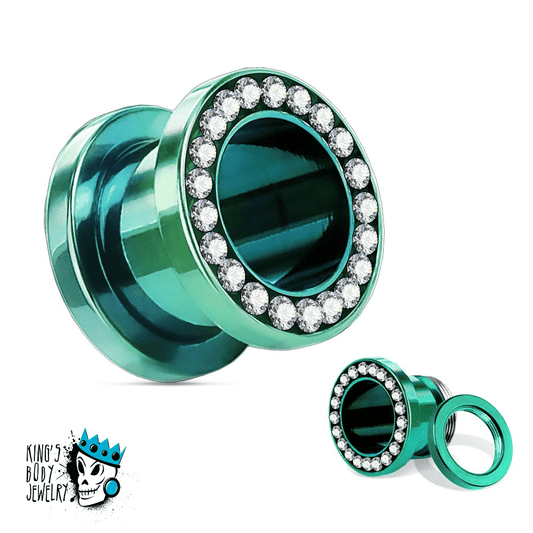 Green Steel Bling Flesh Tunnels (8 gauge - 12 mm)