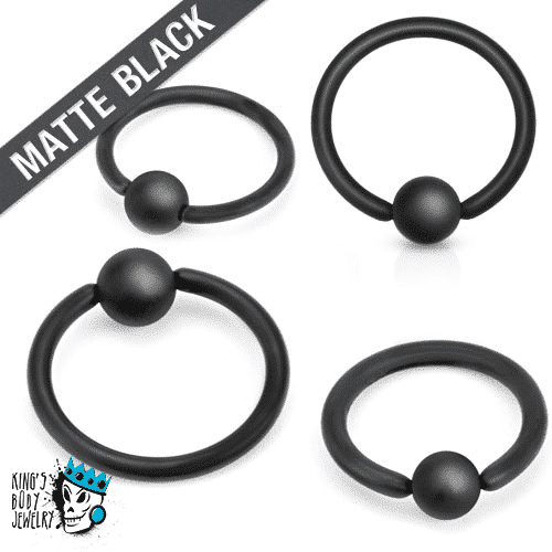 captive bead rings MATTE BLACK (20g - 10 gauge)