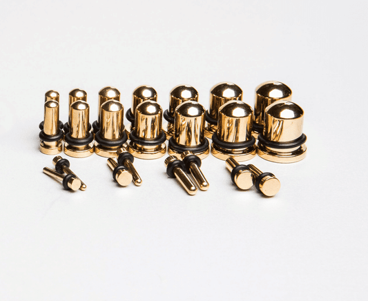 Gold Single Flare Plugs Full Ear Stretching Kit (14 gauge - 00 gauge)