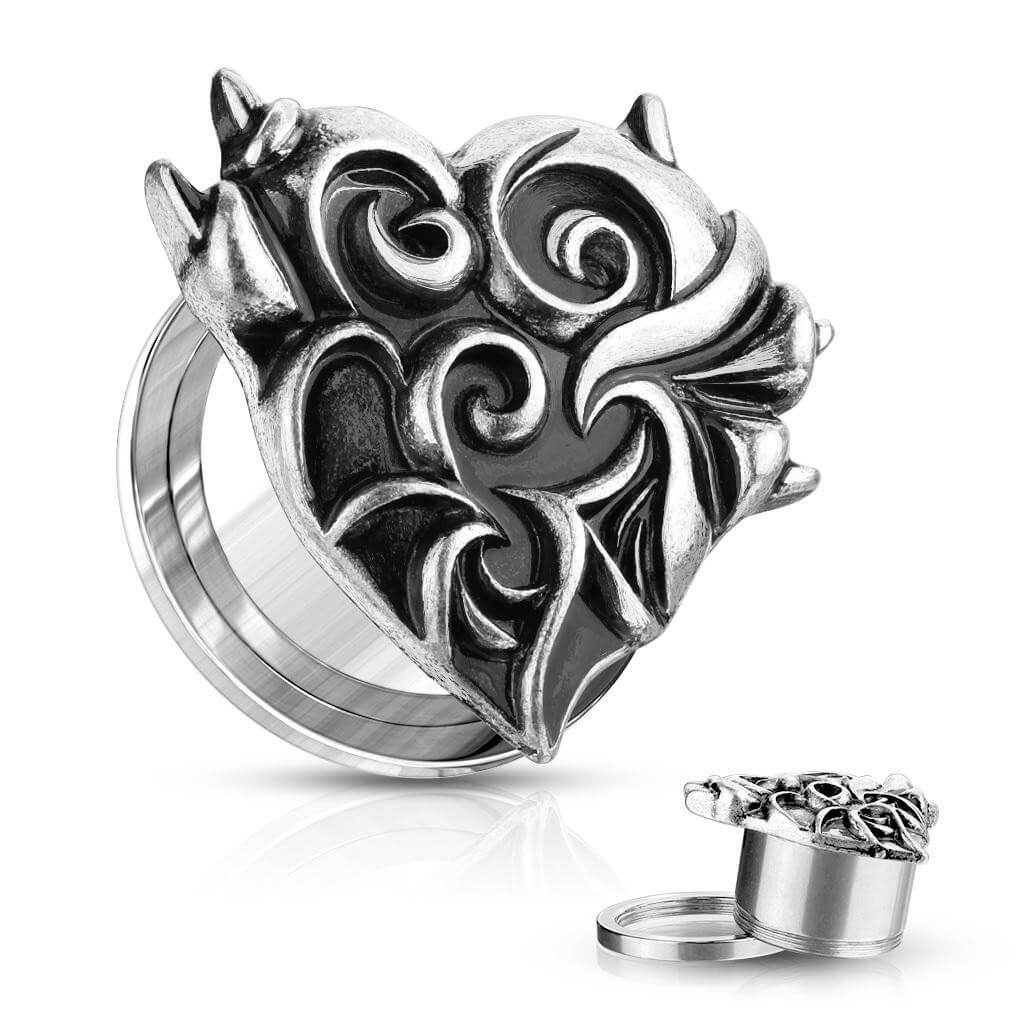 Antique Silver Plated Devil Heart (2 gauge - 5/8 inch)