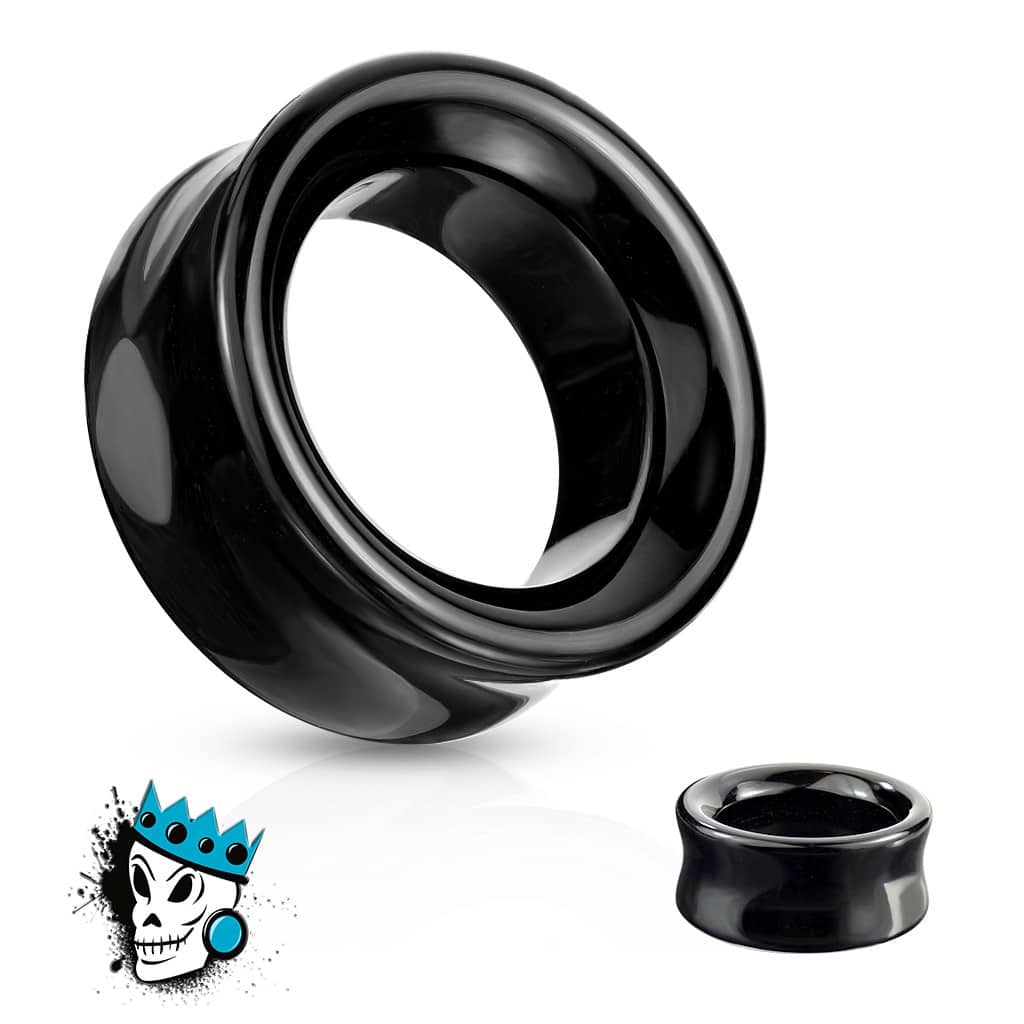 Black Agate Stone Concave Tunnels (2 gauge - 1 inch)