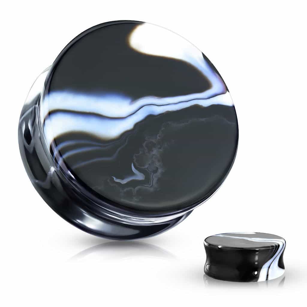 Black and White Agate Double Flare Stone Plugs (2 gauge - 1 inch)
